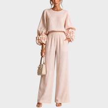 Mersada – Set Aus Langärmeligem Oberteil mit Blumenmuster Und Weit Geschnittener Hose – Rosa