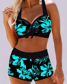 Zweiteiliges Tankini-Set | Florales Design | Bequeme Passform – Schwarz