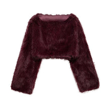 Cropped Kunstfell Pullover mit weiten Ärmeln für Damen – Kastanienbraun
