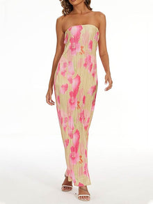 Theresia | Blumendruck Bandeau Maxikleid - stilvoll & feminin – Rosa