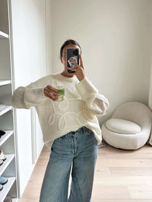 Damen Strickpullover – Oversize Pullover mit Strickmuster für stilvolle Outfits – Weiß