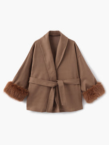 Damen Mantel mit Kunstfellbesatz – Eleganter Winter Kurzmantel – Braun