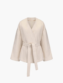 Damen Kimono-Jacke – Eleganter Cardigan mit Bindegürtel – Creme