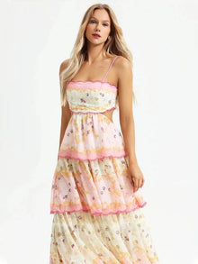 Odetta | Romantisches Blumen Maxikleid mit Zurück Spitzen-Details – Rosa
