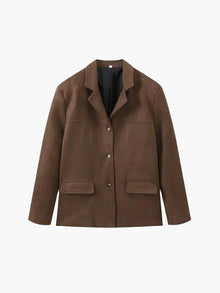 Damen Kunstwildlederjacke – Eleganter Blazer im modernen Schnitt – Dunkelbraun