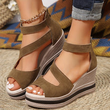 SoleMio™ – Damen Keilsandalen mit Rückenreißverschluss – Kamel