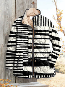 Steppjacke Damen Gestreift mit Stehkragen – Mehrfarbig