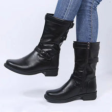 Stiefel Damen im Bikerstil mit Schnallen – Schwarz