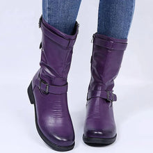 Stiefel Damen im Bikerstil mit Schnallen – Lila