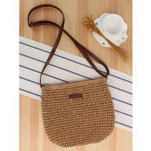 Moderne Damen Schultertasche aus Stroh mit Reißverschluss-Innentasche für den Sommer – Kamel