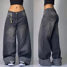 Damen Jeans – Baumwolle – Baggy Streetwear Stil – Weite Passform – Dunkelgrau