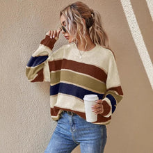 Strickpullover Damen Oversized Gestreift – Beige