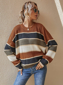 Strickpullover Damen Oversized Gestreift – Braun