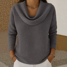 Strickpullover Damen mit Wasserfallkragen – Grau