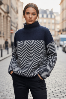 Strickpullover Mit Stehkragen - Felina – Marineblau