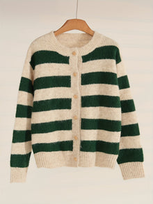 StripeVibe™ – Moderner Damen Strick Cardigan Kurz – Grün