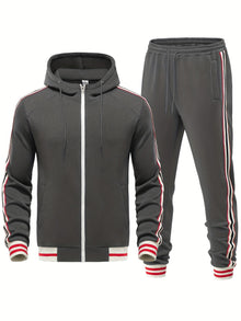 Stylischer Trainingsanzug mit Modernem Streifenlook – Dunkelgrau