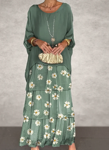 Lara | Elegantes fließendes Maxikleid – Verwaschenes Grün