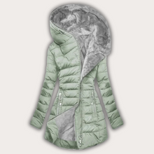 Warme Damen Daunenjacke mit Fellkapuze – Hellgrün