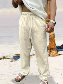 Herren  Elastischer Bund Lange Leinenhose – Beige