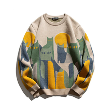 Damen Strickpullover mit Katzen-Motiv - Kuschelig Warm – Beige