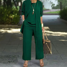 Jade™ Minimalistisches 3-Teiliges Set mit Palazzo-Hose und Langem Cardigan – Grün