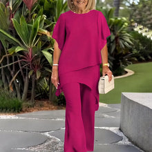 Giorgia™ Set – Bluse mit Lagen-Überwurf und minimalistischer Hose – Rosenrot