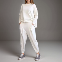 Zweiteiler mit Langarmshirt | Lockere Passform | Minimalistischer Look – Weiß
