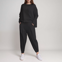 Zweiteiler mit Langarmshirt | Lockere Passform | Minimalistischer Look – Schwarz