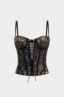 Irene | Korsett-Top mit Leopardenmuster & Schnürung – Leopard
