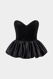 Jennifer | Corsagen-Top mit Herz-Ausschnitt und voluminösem Satin-Peplum – Schwarz