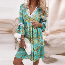 Cara | Boho Muster Mini Abendkleid – Grün