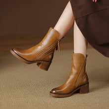 Elegante Damen Stiefeletten aus Echtleder mit Blockabsatz – Braun