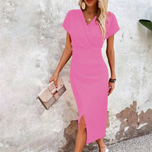 Lässiges Minikleid mit V-Ausschnitt für Damen - Kurz und Vielseitig – Rosa