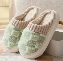 Damen Hausschuhe Flauschiges Textil Kariert – Grün