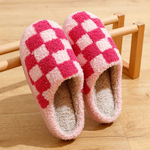 Unisex Hausschuhe Warmes Material Schachbrettmuster – Rosa