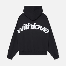 Unisex Hoodie Baumwolle Relaxed Fit – Schwarz mit weißen Buchstaben