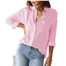 Bluse mit Streifenmuster | Brusttasche | Klassischer Kragen – Rosa