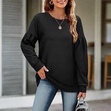 Damen Langarm Pullover – Casual Oversized Sweatshirt – Bequemer Rundhalsausschnitt – Schwarz