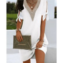 Sommerkleid mit V-Ausschnitt | Zierkante | Schleifenärmel – Weiß