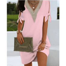 Sommerkleid mit V-Ausschnitt | Zierkante | Schleifenärmel – Rosa