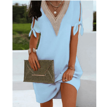Sommerkleid mit V-Ausschnitt | Zierkante | Schleifenärmel – Himmelblau