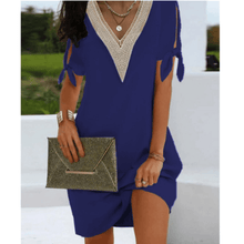 Sommerkleid mit V-Ausschnitt | Zierkante | Schleifenärmel – Blau