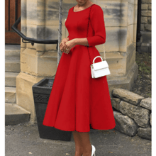 Midikleid mit 3/4-Ärmeln | Ausgestellter Rock | Femininer Rundhalsausschnitt – Rot
