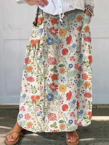 Philomena | Blumenmuster Elastischer Bund Rock – Mehrfarbig