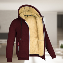 Carie | Lässige Herren Winterjacke mit Kapuze und Fleece – Weinrot
