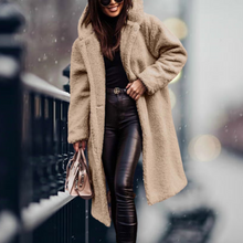Damen Teddy-Mantel mit Kapuze – Langer, kuscheliger Wintermantel für kalte Tage, ideal für elegante Freizeitlooks – Grau