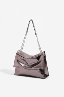 Damen-Umhängetasche mit Überschlag und Metallkette – Metallisch lila