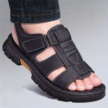 UrbanTrek™ – Komfortable Herren Ledersandalen mit Klettverschluss – Schwarz