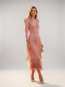 Rylanya – Elegantes Kleid Mit Fransen – Rosa